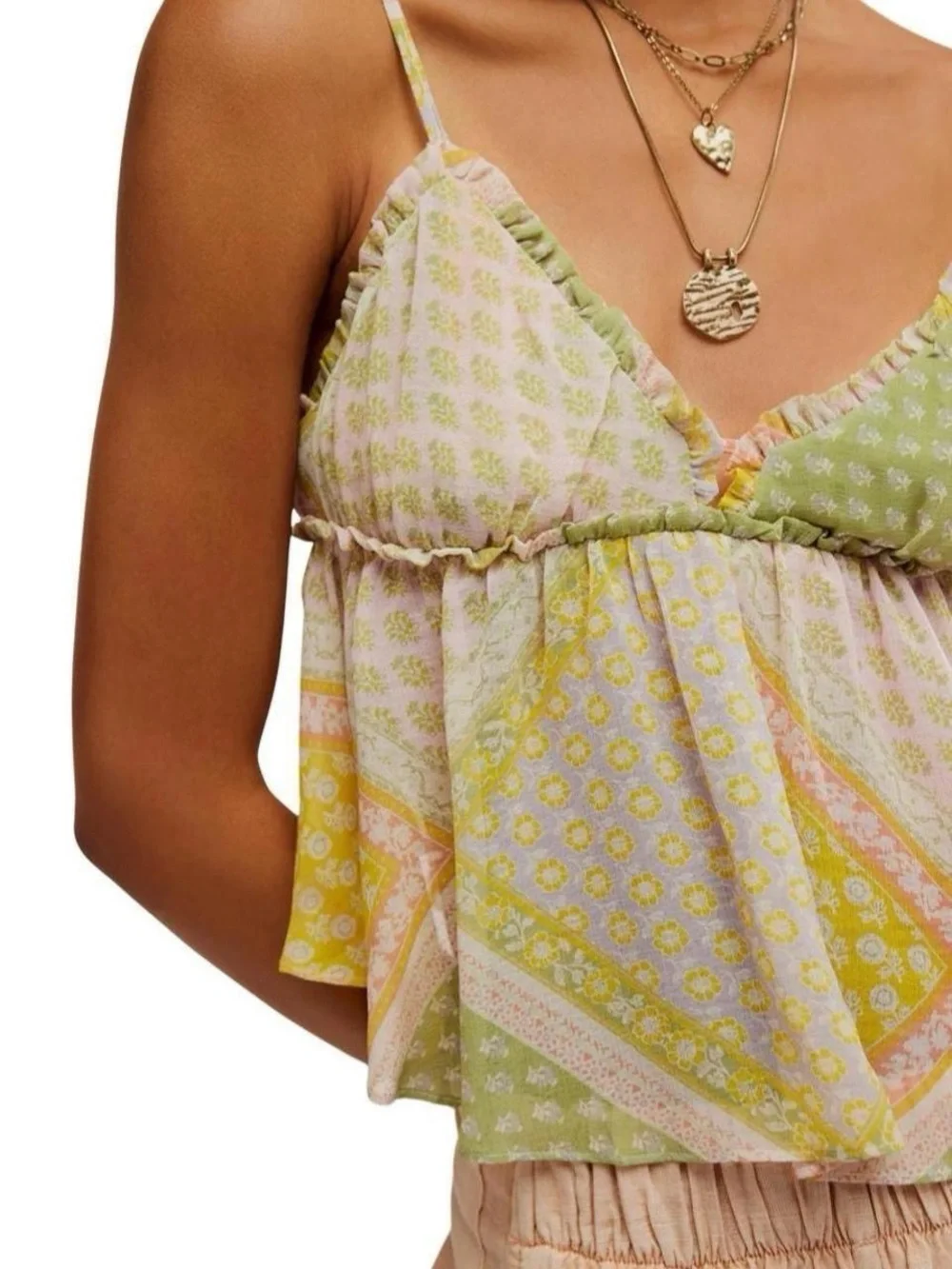 Free People Pastel Floral Patchwork Spaghetti Strap Cami